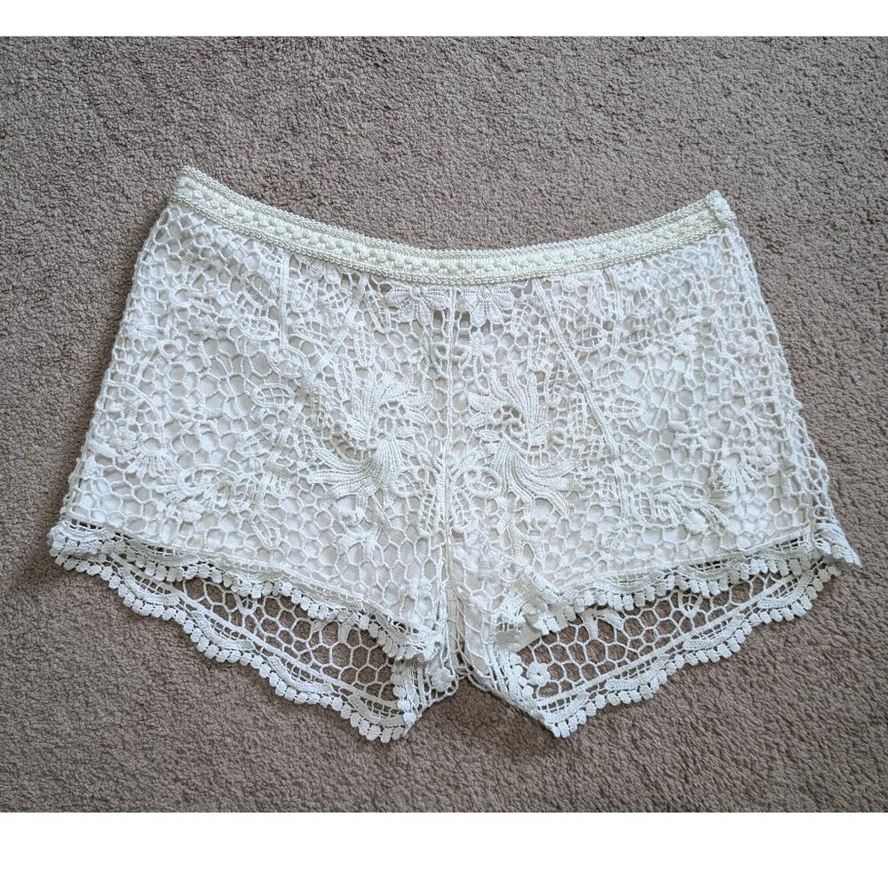 Cream crochet shorts